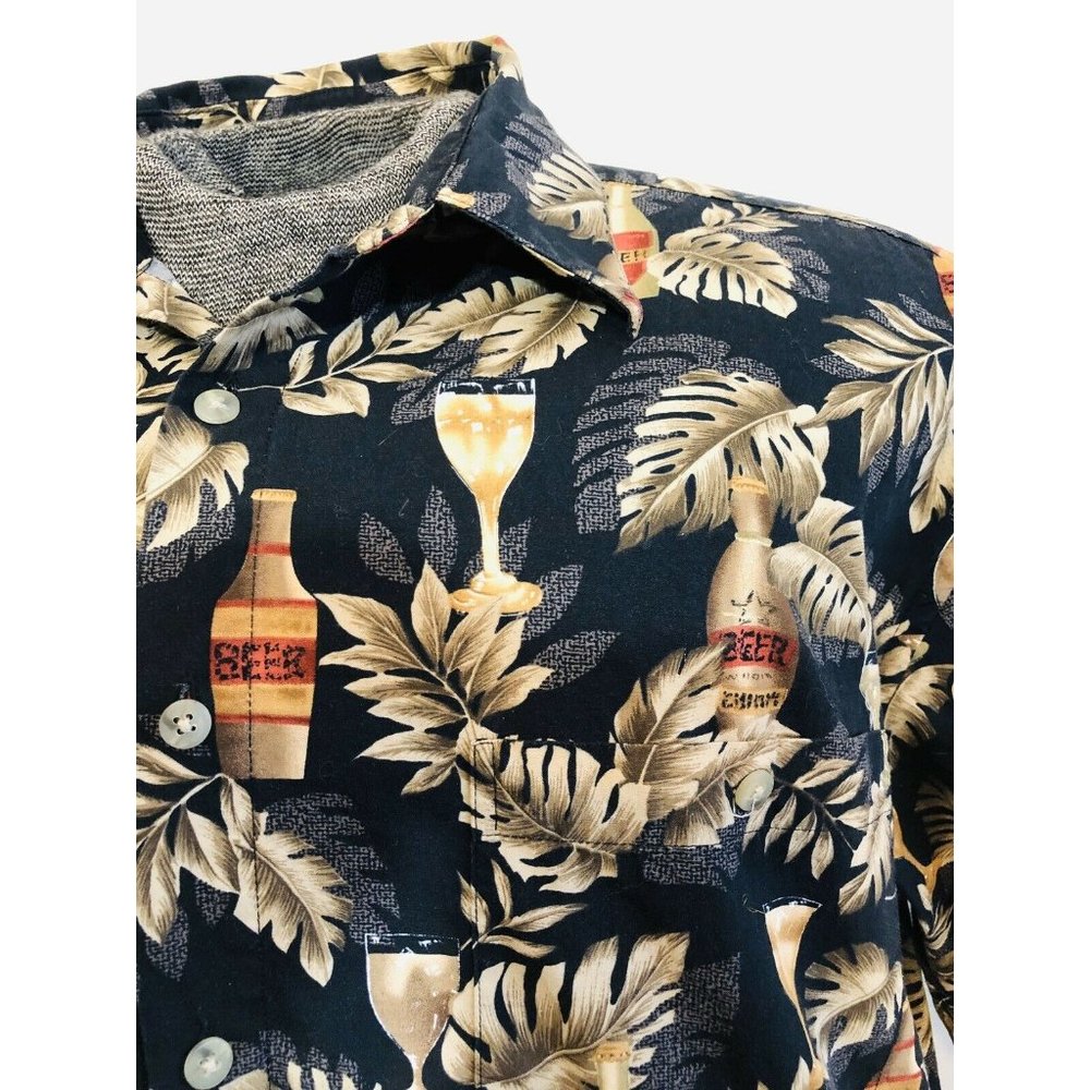Campia Moda Mens Hawaiian Camp Shirt Black Beer - Picture 3 of 6